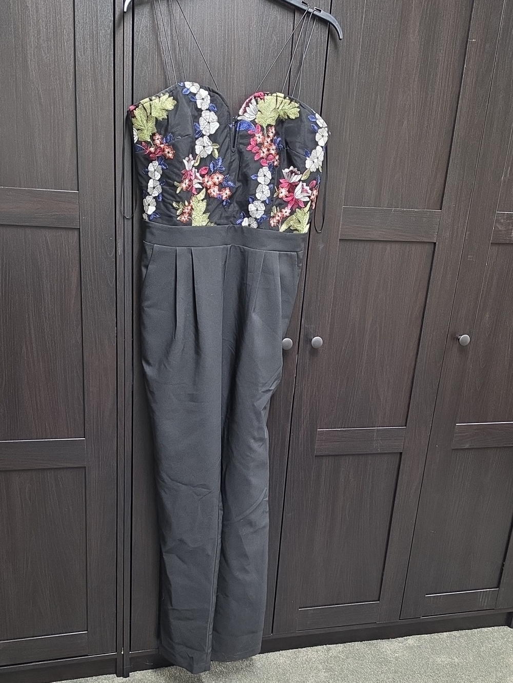 Embroidered Floral Black Jumpsuit